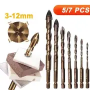 5/7X 3mm-12mm Cross Hex Tile Drill Bits Set Triangle Stone Concrete Hole Opener