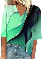 [Generic] Women Loose Fit Athletic Tops Womens Tops 3/4 Sleeve Summer Solid Plain Travel Cute Tops V Neck Slim Fit Half Sleeve Tshirts Shirts Spring Blouse Short Sleeve Tops for Women Work Casual