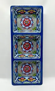 NEW Prepara Melamine 3-Sectional Taco Tray - Day Of The Dead - Blue Spanish Tile