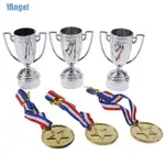 3PCS GOLD PLASTIC WINNERS MEDALS +3 PLASTIC TROPHY TOYS FOR