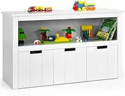 BABY JOY Kids Toy Storage Cabinet with 3 Removable Drawers, Rolling Wheels & Open Shelf, Kids Bookcase w/Large Storage Bins, Children Toy Storage Chest for Bedroom Playroom
