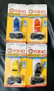 Fox 40 Sonik Blast CMG 3-Chamber Pealess Whistle + Lanyard (4 pack) Mix n Match