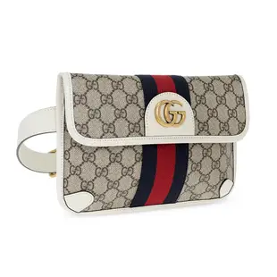 【GUCCI 古馳】674081 經典Ophidia系列GG Supreme帆布印花綠紅綠織背帶手拿/胸腰包(白色)