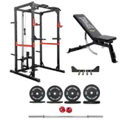 Body Iron Studio PR700 Power Rack Elite Set + 120kg Olympic Barbell & Bumper Plate Set
