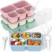 Enstphjoy Bento Box Adult Lunch - 4 Pack, 5 Compartment Meal Prep Container for Kids, Reusable Food Storage Snack Containers Stackable School, Work, and Travel (Wheat(Green/Blue/Pink/Beige))