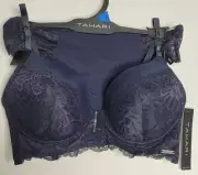 Tahari Blue Lace Bra & Thong Panty Set 34C Medium Starry Night NEW