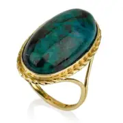 Eliat Stone Cocktai Ring In 14K Yellow Gold Oval Teal Color Gemstone Split Shank