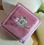 Certified 4.20 Ct White Emerald Cut Treated Diamond Solitaire Ring in 925 Silver