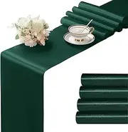 Manyshofu 4Pcs Satin Dark Green Table Runner - 12 x 108 Inch Long Size, Party Table Runner Decor Bright & Smooth Wedding Decorations Table Runner for Banquet Chef Birthday Buffet Dinner Graduations