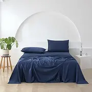 [ESSN] 500TC Cotton Sateen Sheet Set Fitted Sheet Flat Sheet Pillowcase Navy Quality Hotel Bed Linen- Breathable Soft and Silky Feel, Affordable Luxury, Easy Care -Single Bed