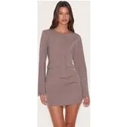 Mushroom Woven Tailored Button Detail Mini Dress, Mushroom