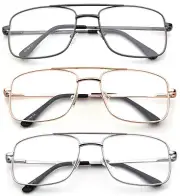 Aviator Reading Glasses Classic Square Retro Metal Frame Spring Hinge Reader