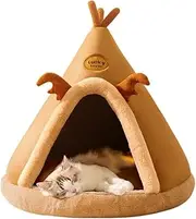 Cozioz Ultra-Soft Plush Self-Warming Pet Bed – Mongolian Yurt-Style Elk Christmas Dog Bed, Warm & Insulated Cat Shelter, Tent House for Stray Cats, Dog & Cat Beds, Pet Warm House (L: 55 cm x 55 cm)