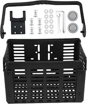 Bike Basket 12.4x8.9x8.1in Foldable Front/Back Basket for Bike with Handle Ventilated Heavy Duty PP Accessories for Grocery, Shopping, Pet, School Bag Rear Front