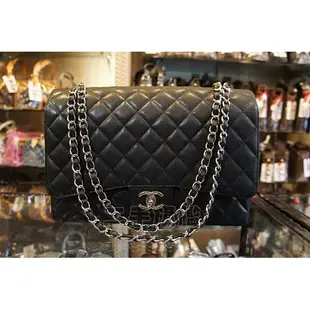 二手旗艦 全新商品 CHANEL 香奈兒MAXI JUMBO 33CM 黑色牛皮銀鍊COCO包(中友店)12501