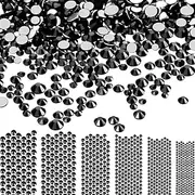 Bememo 3456 Pcs Crystals Diamond Rhinestones AB Clear Flat Back Round Gems Flatback Glass Mixed Size Crystals Gems for Crafts Clothes Shoes Makeup Bags Decor, 6 Sizes(Black)