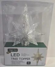 NIP 10-Light Clear 8-Point Star LED Christmas Tree Topper Jingle Time Indoor