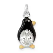 Sterling Silver Cz Enameled Polished Penguin Charm