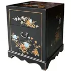 New Chinese Black 3 Draw Bedside Table - Hand Painted Flowers and Birds
