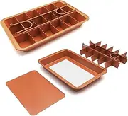 Eirdary Brownie Copper by Gotham Steel Nonstick Baking Pan with Built-in Slicer,18 Pre-Slice Brownie Baking Tray,Metal Utensil and Dishwasher Safe,for Oven Baking (Brown)