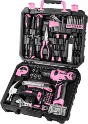Drill Set: Tool Set with 8V Pink Cordless Drill, Home Tool Kit with Drill, Hand