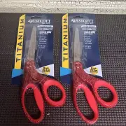 2 Pair Westcott Titanium Bonded 8” Sewing Scissor Sewing Scrapbook Red Glitter