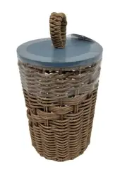 Wicker Storage Basket With Blue Lid 7" tall x 4.75" wide