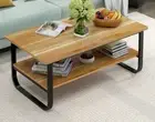 Elegance Wood & Steel Coffee Table with Shelf (Black and Natural)