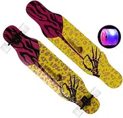 Sports Longboard Skateboard, 42.5" 8-Layer A-Level Maple Wood Four-Wheel Flashing Double-Sided Bone Hook Pattern Brushing Street Dance Step Board Suitable for Adult Men Women