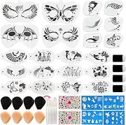 Face Painting Kit, 47PCS Face Paint Kit with Plastic Reusable Stencils, Face Paint Stencils with Sponge, Stickers, Brushes, Facepaint Makeup Kit