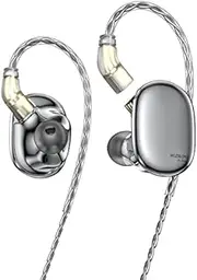 BLON MAX in Ear Monitor,10mm Carbon & 6mm Lightweight Diaphragm, Dual Dynamic Drivers Headphones with Zinc Alloy Cavity HiFi in Ear Monitors Earphones, Detached 2Pin 0.78mm Cable (No Mic, Silver)