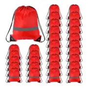 30Pcs Drawstring Backpack Bulk Gym Bags Cinch Sack with Reflective Strips Red