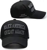 [Aeonda] Donald Trump 45-47 Never Surrender MAGA Hat Slogan with USA Flag Adjustable Baseball Cap Black, Black & Gray Maga Hat, One Size