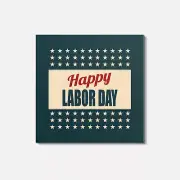 Happy Labor Day Stars Retro 4'' X 4'' Square Wooden Coaster