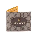 【GUCCI 古馳】NEO GG SUPREME 虎頭 帆布 老花 皮革 皮夾 卡夾 短夾 烏木色 黃色 473954