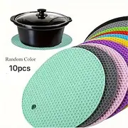 10pcs Multifunctional Round Heat-Resistant Silicone Mats, Non-Slip Coasters and Trivets, Table Protectors for Kitchen, Dining, Picnic, Random Colors