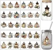 arricraft 10 Sheets UV DTF Cup Wrap Transfer Sticker, Rose Retro Lantern Flower Rub on Transfers Decal for 16OZ Glass Cups Furniture Craft Wood DIY Crafts 24x11cm/9.4x11inch