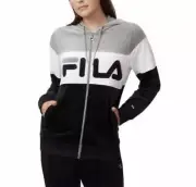 NWT Fila Women’s Colorblock Velour Track Jacket Gray White Black Hoodie Size XS