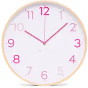 Clocksicle Silent Wood Wall Clock, Multi Pink, 40cm
