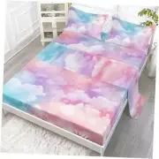 Pink Blue Sky Sheets Set 4Pcs for Kids,White 3D Printed Full 81x97 inches Cloud
