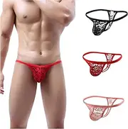[CLFBASES] 3 Pack Lace Men's Thong - Semi-Transparent Allure Elegant G-String T-Back Underwear