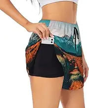 [GaxfjRu] Travel Mountain Sunset Print Women's Running Shorts High Waisted Running Shorts Pocket Sporty Gym Elastic Short