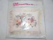 Vtg Columbia-Minerva CM Crewel Pillow Kit 16" x 12" Sealed Brown Line Floral