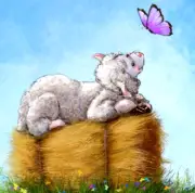 Canvas Nursery Art Print 16 x 20 Animal Sheep Butterfly Flower Blue Lamb Wall