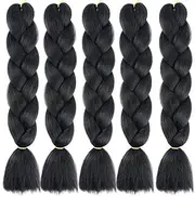 Jumbo Braiding Hair Extensions Braids Extensions 5 Bundles Synthetic Hair Kanekalon Synthetic Crochet Hair Box Braiding (Black)