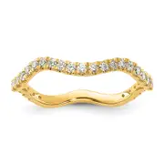 Solid 14k Yellow Gold Simulated CZ Wavy Band