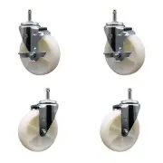 5 Inch Nylon Wheel Swivel 7/16 Inch Grip Ring Stem Caster Set 2 Brakes SCC