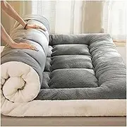 KV-OOGG Japanese Floor Mattress Futon Mattress - Thicken Milk Fleece Mattress Winter Warmth Soft Sleeping Pad with Elastic Straps, Breathable Quilted(A,120 x 200cm)