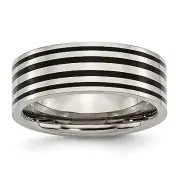 Chisel Titanium Polished Black Enamel Striped 8mm Flat Band - Ring Size 7.5