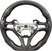 Customized Carbon Fiber Steering Wheel Compatible With Civic 8TH GEN 2006-2012 FIT City Black Perforated Leather(Style 1)